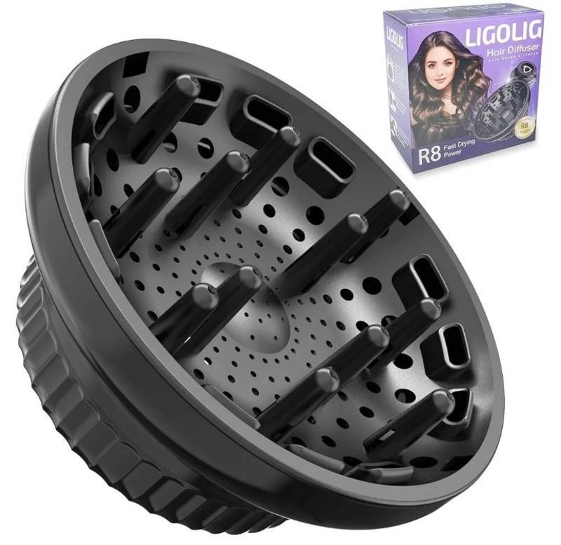 lot 62963 image: Hair Diffuser Attachment Universal Diffuser Hair Dryer for 1.4-inch to 2.4- inch Blow Dryer, Hair Diffuser for Curly Hair and Natural Wavy Hair (Black) - Retail $17