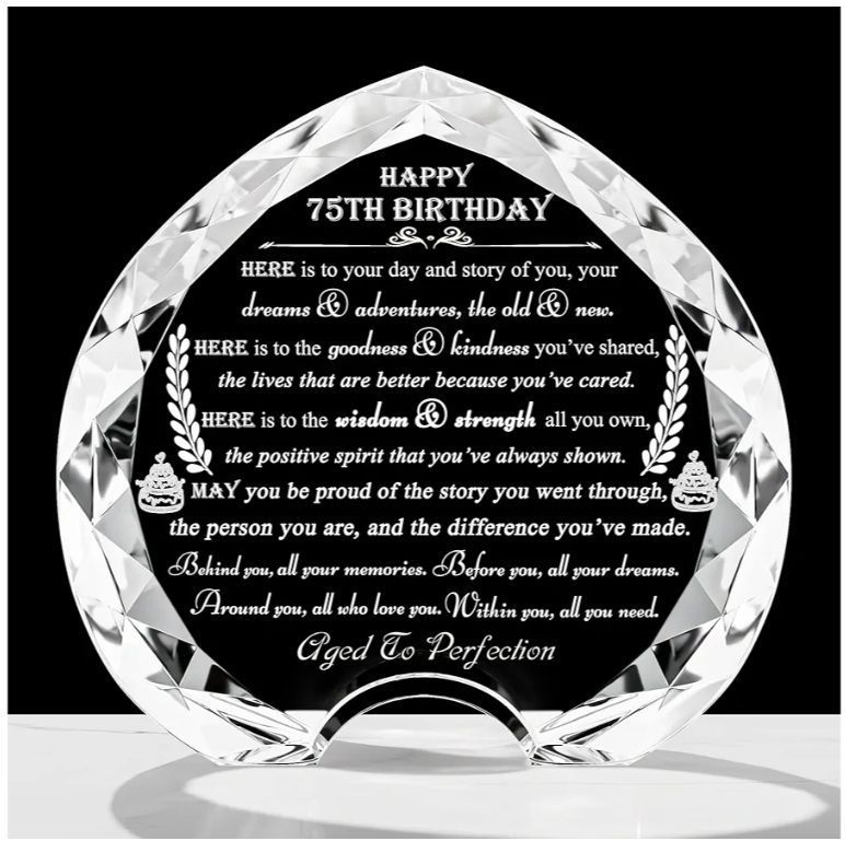 lot 62998 image: 75th Birthday gifts for Women Men - Crystal Heart Gift Personalized with Light. - Retail $33