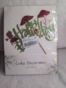 lot 3006 image: Happy Birthday Glitter Cake Topper with Mushrooms