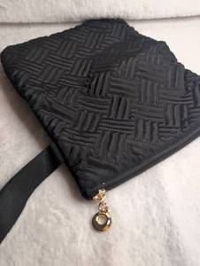 lot 3022 image: Black Quilted Makeup Bag with Gold Hardware