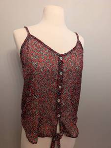 lot 3038 image: Floral Print Button-Down Camisole Top with Tie Front - Size Medium