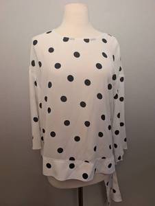 lot 3052 image: Worthington Womens White Black Polka Dot Blouse with Side Tie Size Large