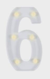 lot 3005 image: White Number 6 LED Marquee Light - 11 in