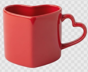 lot 3010 image: Red Heart Shaped Ceramic Coffee Mug with Handle