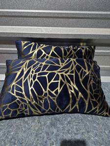 lot 65 image: Navy Blue and Gold Branch Pattern Throw Pillows Set