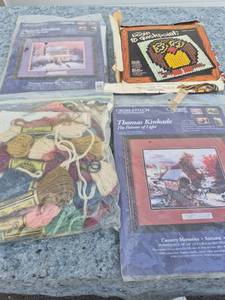 lot 105 image: Cross Stitch Kit Lot with Needlepoint Canvas and Floss