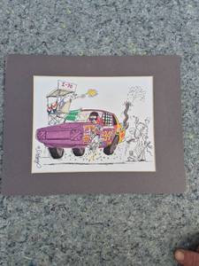 lot 125 image: NASCAR Race Car #34 Cartoon Print Signed Racing Art