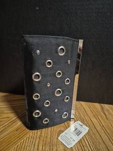lot 177 image: Black Textured Clutch Purse with Metal Grommets