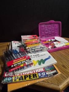 lot 179 image: Mixed School and Office Supply Bundle with Storage Box