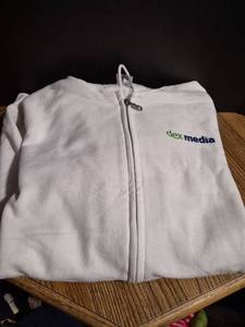 lot 185 image: Dex Media White Zip-Up Hoodie Corporate Branded Sweatshirt