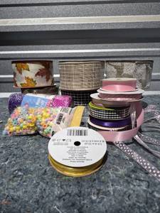 lot 190 image: Mixed Craft Ribbon and Bead Supply Bundle