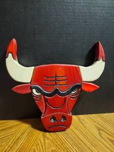 lot 208 image: Red Bull Head Wall Decoration with White Horns