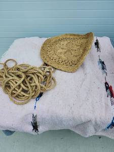 lot 253 image: Handwoven Jute Rope Basket with Native American Style Blanket