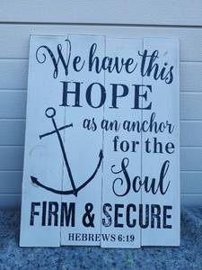 lot 279 image: Rustic Wood Wall Sign with Inspirational Quote and Anchor Design