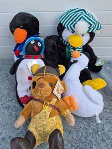 lot 291 image: Plush Toy Collection with Penguins and Teddy Bear