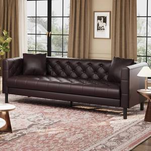 lot 221467 image: Retails for $369 Garvee 81 in Leather Couch for Living Room, Modern Leather Sofa with Deep Seat, Handmade Button Tufted 3 Seater Sofa, Chesterfield Couch for Apartment or Office, Black