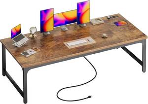 lot 331158 image: Retails for $180 Huuger 71 x 31.5 Inch Desk with Power Outlets & USB-C, 0.95 Inch Thicker Desktop, Robust Metal Tubes, Deep Computer Desk, Heavy Duty Office Desk, Work Desk for Home Office, Rustic Brown