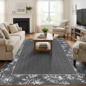 lot 371230 image: Retails for $120 Garvee Grey 10x13 Area Rug for Living Room, Washable Bordered Bedroom Rugs, Ultra Thin Non Slip Large Dining Room Rug, Indoor Contemporary Home Decor Carpet for Office Apartment