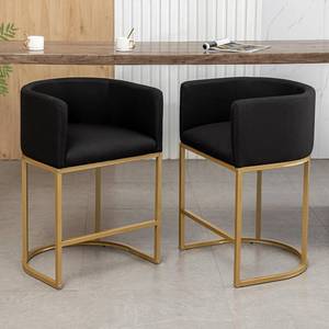 lot 431351 image: Retails for $190 Riknuxi 25 Gold Bar Stools Set of 2, Modern Barrel Bar Stool with Back, Black Metal Frames, Counter Height Bar Stools for Kitchen Island, Pub, Club (Black)
