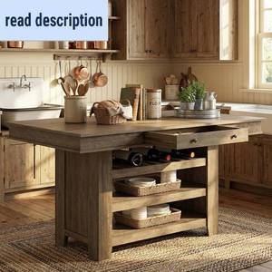 lot 301449 image: Retails for $340 Garvee Counter Height Dining Table with 2 Drawers, 36 Farmhouse Wooden Large Bar Kitchen Table with Wine Rack & 3 Shelves, Rectangular, Thick Frame for Kitchen, Bar & Entertaining, Retro Gray