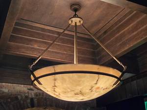 lot 21502 image: Large Marble Bowl Pendant Chandelier with Bronze Frame