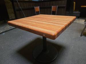 lot 21531 image: Square Wood Butcher Block Dining Table with Pedestal Base