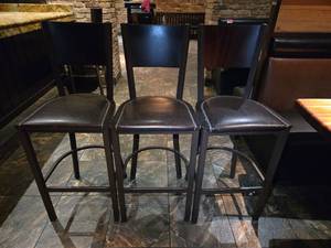 lot 21644 image: Dark Brown Leather Counter Height Bar Stools - Set of 3
