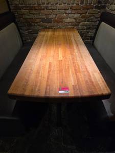 lot 21652 image: Wood Butcher Block Dining Table Mounted To Wall