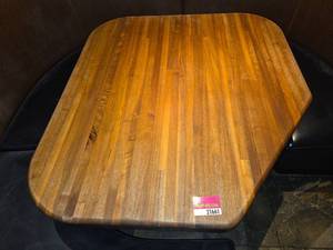 lot 21661 image: Wood Butcher Block Table with Metal Stand
