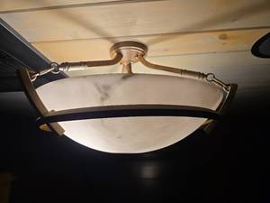 lot 21668 image: Bronze Semi-Flush Ceiling Light with Frosted Glass Shade