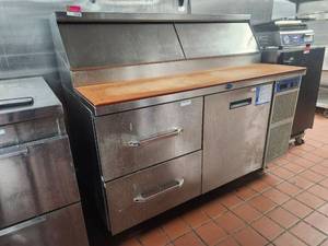 lot 15750 image: Commercial Refrigerated Chef Base Pizza Prep Station with Cutting Board