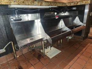 lot 15787 image: Commercial Stainless Steel Three Compartment Sink with Drainboards
