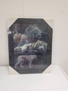 lot 2147 image: White Tigers Family Framed Wall Art Print