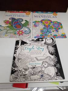 lot 2162 image: Adult Coloring Books Set - Paisley Designs, Mandalas, and Tangle Bay