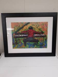 lot 2211 image: Abstract Piano Print in Black Frame