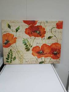 lot 2217 image: Red Poppy Floral Canvas Wall Art with Script Writing