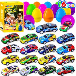 lot 1559 image: MGparty 16 PCS Prefilled Easter Eggs with Pull Back Cars, Easter Basket Stuffers and Egg Hunt Toys for Kids, Race Car Easter Gifts for Boys and Girls, Party Favors and Classroom Prizes
