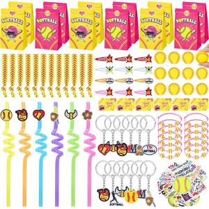lot 1560 image: Gifts2U Softball Party Favors, 146 Pcs Softball Goodie Bags Stuffers with Charm Bracelet, Stress Balls, Stickers, Keychain and Softball Accessories, Gifts Bulk for Team Girls Birthday Party.