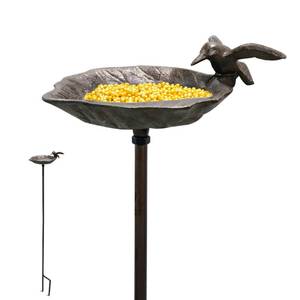 lot 1562 image: Linton Arts Cast Iron Bird Feeder with Pole, Standing Bird Feeder for Outdoors, Squirrel Resistant Bird Feeder Tray with Ground Spike, Wild Bird Feeder Stand for Garden, Lawn & Yard