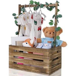 lot 1576 image: Snpwne Wooden Baby Shower Crate Closet, Baby Basket with Handle, Personalized Baby Gifts Basket, Storage Basket, Newborn Boy Girl Welcome Gift for New Mom Parents