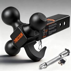 lot 1579 image: ORCISH 360° Swivel Trailer Hitch, Tri-Ball Mount with Heavy Duty Hook & Anti-Theft Lock, Matte Black Plated Trailer Ball Size 1-78, 2 and 2-516, Fit 2 Inch Hitch Receiver, Rotating Tow Hitch
