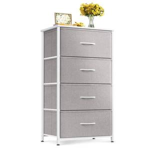 lot 1584 image: ODK Dresser for Bedroom with 4 Storage Drawers, Small Dresser Chest of Fabric Drawers with Sturdy Steel Frame, Wood Top, Light Grey