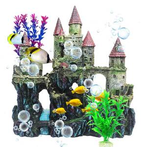lot 1585 image: MUYG Aquarium Castle Decorations,Resin Castle for Fish Tank with Randomly Color Plants Decor Accessories for Freshwater and Saltwater Fish Tanks (Red)