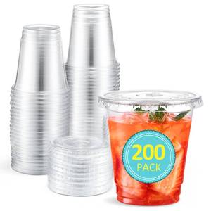 lot 1596 image: Eupako 200 Sets 8 OZ Plastic Cups with Lids - 8 Ounce Clear Disposable Cups with Lids, Cold Drink Containers for Beverage, Parfait, Smoothie, Milkshake, Juice