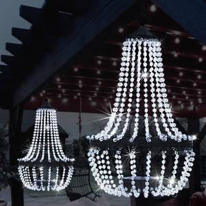 lot 1601 image: Hanging Solar Chandelier Outdoor, 30 Cool White Lights Acrylic Clear Beaded Chandelier with S Hooks Modern Lantern for Garden Yard Patio Gazebo Decorations, 28H