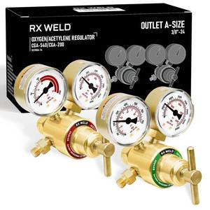 lot 1605 image: RX WELD Light Duty Oxygen Acetylene Regulator Set, CGA-540 CGA-200 for MC Tanks, Outlet 38-24 A-Size for Plumbing HVAC