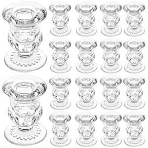 lot 1606 image: 18Pcs Glass Taper Candle Holders Bulk Clear Crystal Candle Stick Candle Holders Elegant Tapered Candlestick Holders Bulk Glass Candlestick for Table Centerpiece Wedding Party Christmas Thanksgiving