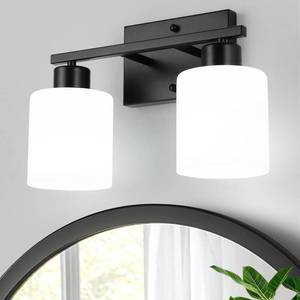 lot 1610 image: WILON Black Bathroom Light Fixtures Over Mirror, 2 Light Vanity Light with Milky White Glass Shades, Modern Bathroom Sconces, Wall Lamp for Living Room Bedroom Kitchen