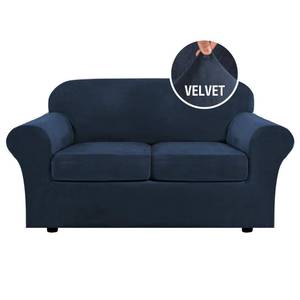 lot 1612 image: H.VERSAILTEX Real Velvet Plush 3 Piece Stretch Sofa Covers Couch Covers for 2 Cushion Couch Loveseat Covers Width Up to 72 Inch Feature Thick Soft Stay in Place (Medium Sofa, Navy)
