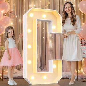 lot 1613 image: Pooqla 4 FT Marquee Light Up Letters, Marquee Letter Lights 4 Feet Tall, Giant Letter Sign Big Mosaic Letters for Balloons Birthday Party Anniversary Wedding Decorations, Warm White Letter C